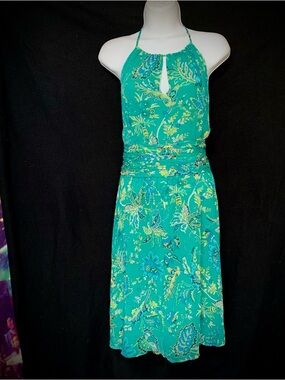 Women’s Size 8 Ann Taylor LOFT Teal Floral Halter Dress